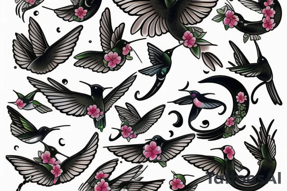 Japanese wave with hummingbird tattoo idea