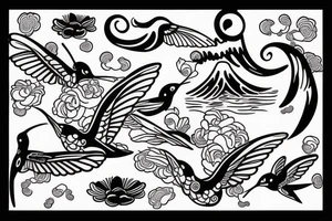 Japanese wave with hummingbird tattoo idea