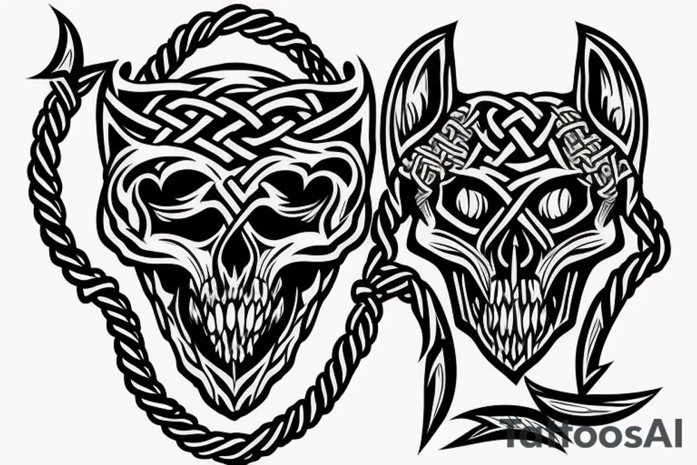 Norse knot behind a wolf skull tattoo idea