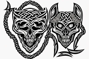 Norse knot behind a wolf skull tattoo idea