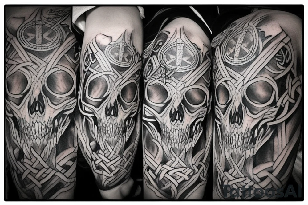 Norse knot behind a wolf skull tattoo idea