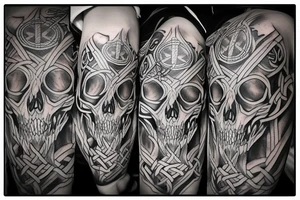 Norse knot behind a wolf skull tattoo idea