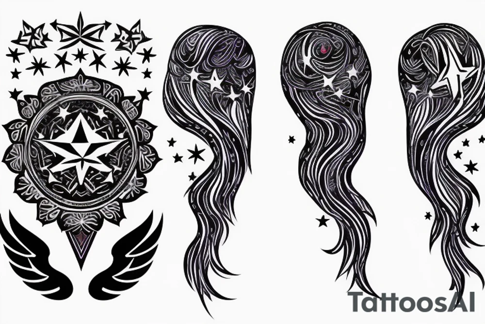 Rainbow combined with stars and celestial elements and bluebirds tattoo idea