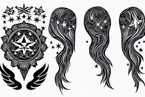 Rainbow combined with stars and celestial elements and bluebirds tattoo idea