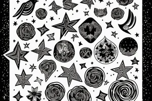Rainbow combined with stars and celestial elements and bluebirds tattoo idea