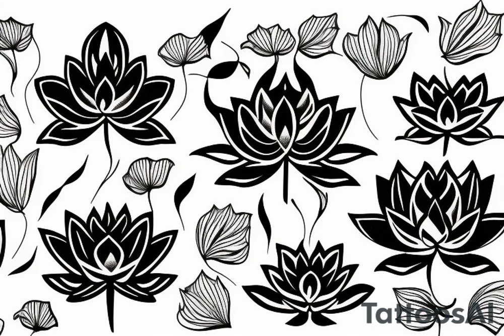 Black lines lotus flower tattoo idea