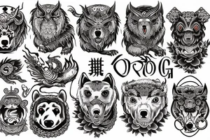 Dog, bear, dragon, religion, owl tattoo idea