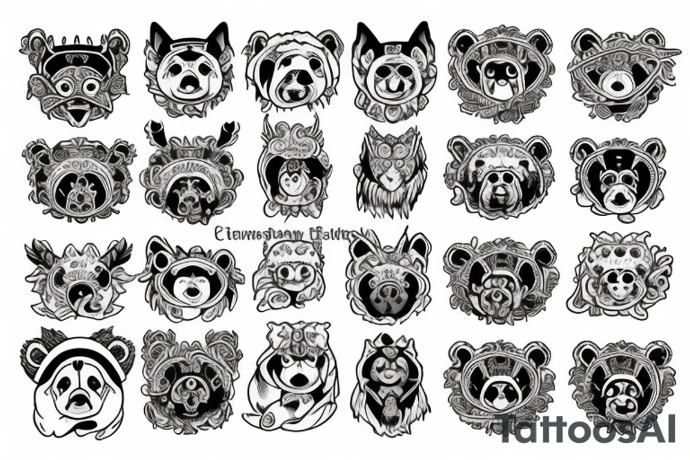 Dog, bear, dragon, religion, owl tattoo idea