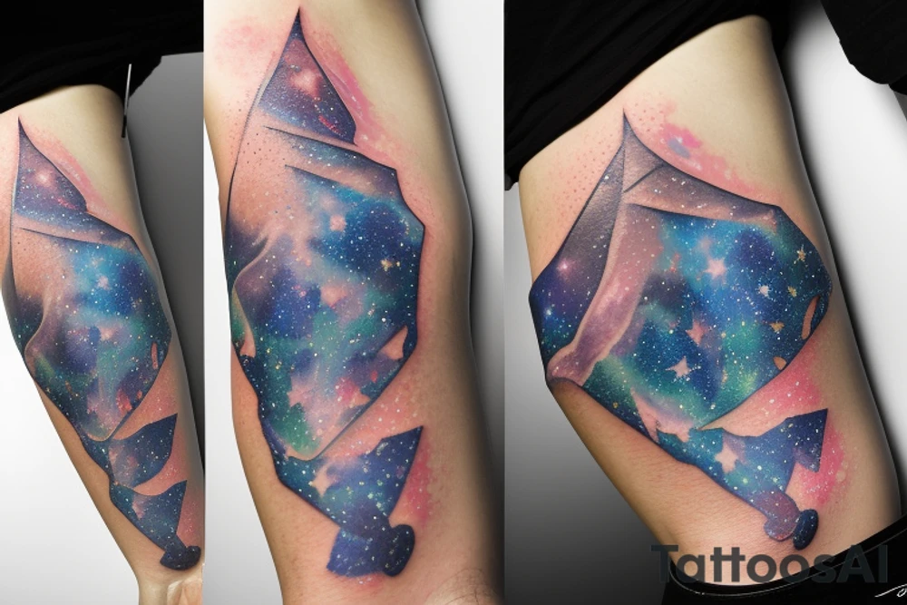 Atlas on one knee, holding up a galaxy of stars tattoo idea