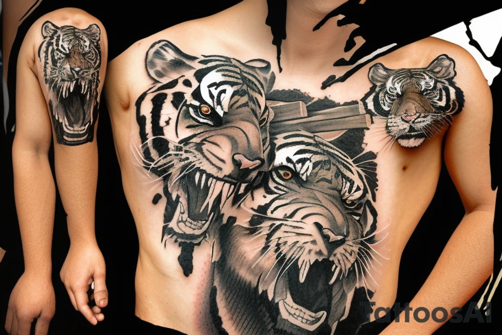 Tiger fight with sneake, jesus on the cross, romanian army tattoo idea