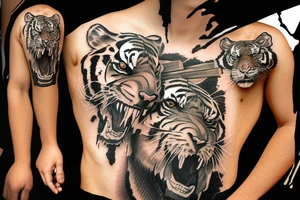 Tiger fight with sneake, jesus on the cross, romanian army tattoo idea