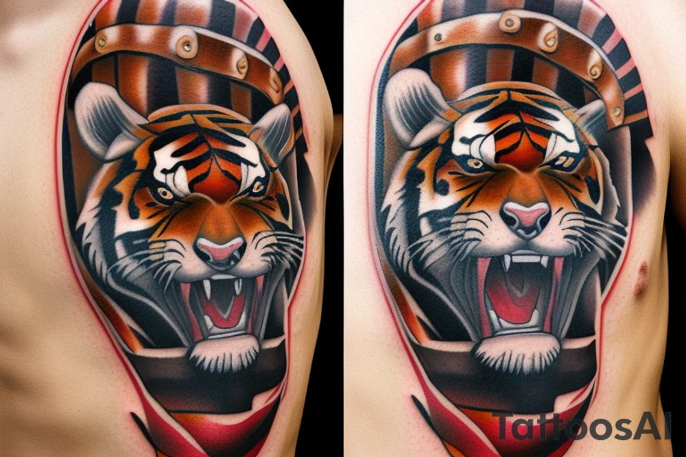 Tiger fight with sneake, jesus on the cross, romanian army tattoo idea