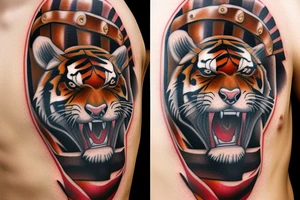 Tiger fight with sneake, jesus on the cross, romanian army tattoo idea
