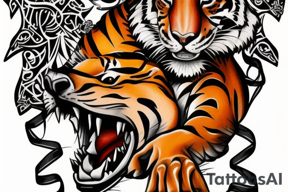Tiger fight with sneake, jesus on the cross, romanian army tattoo idea