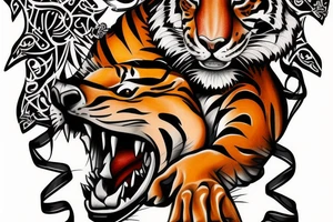 Tiger fight with sneake, jesus on the cross, romanian army tattoo idea