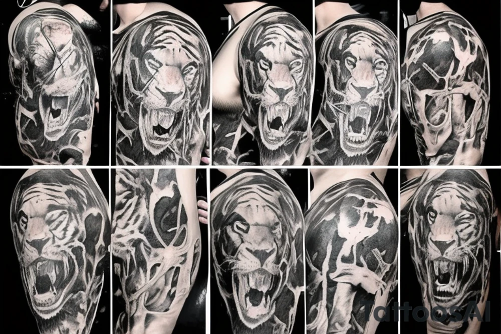 Tiger fight with sneake, jesus on the cross, romanian army tattoo idea