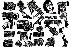 A woman holding a camera like a gun tattoo idea