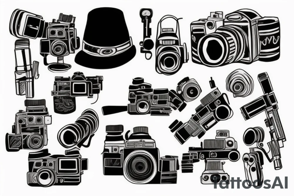 A woman holding a camera like a gun tattoo idea
