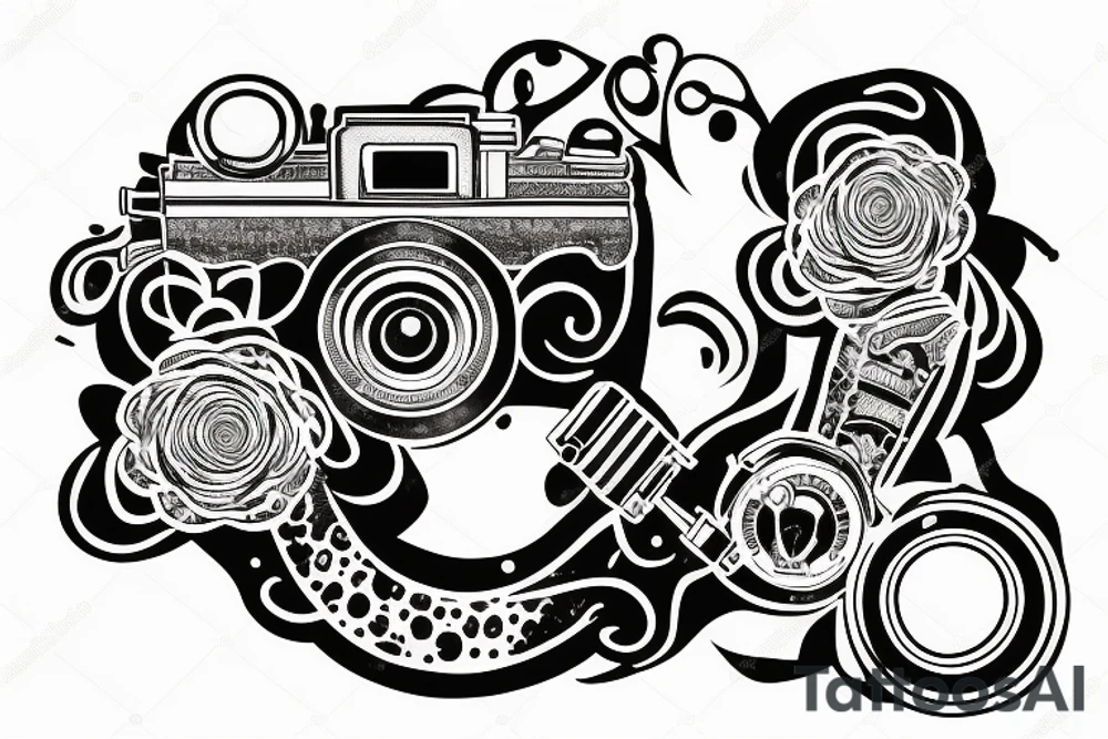 A woman holding a camera like a gun tattoo idea