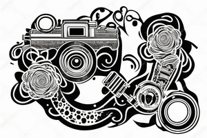 A woman holding a camera like a gun tattoo idea