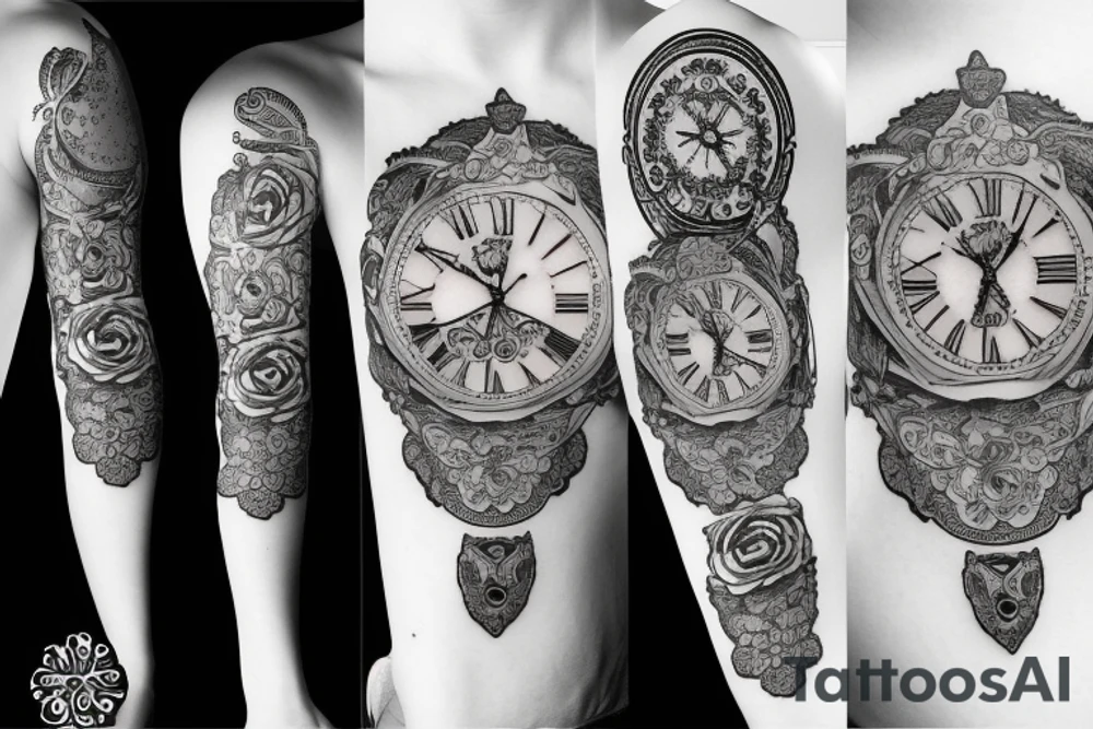 Clock tattoo with flowers tattoo idea