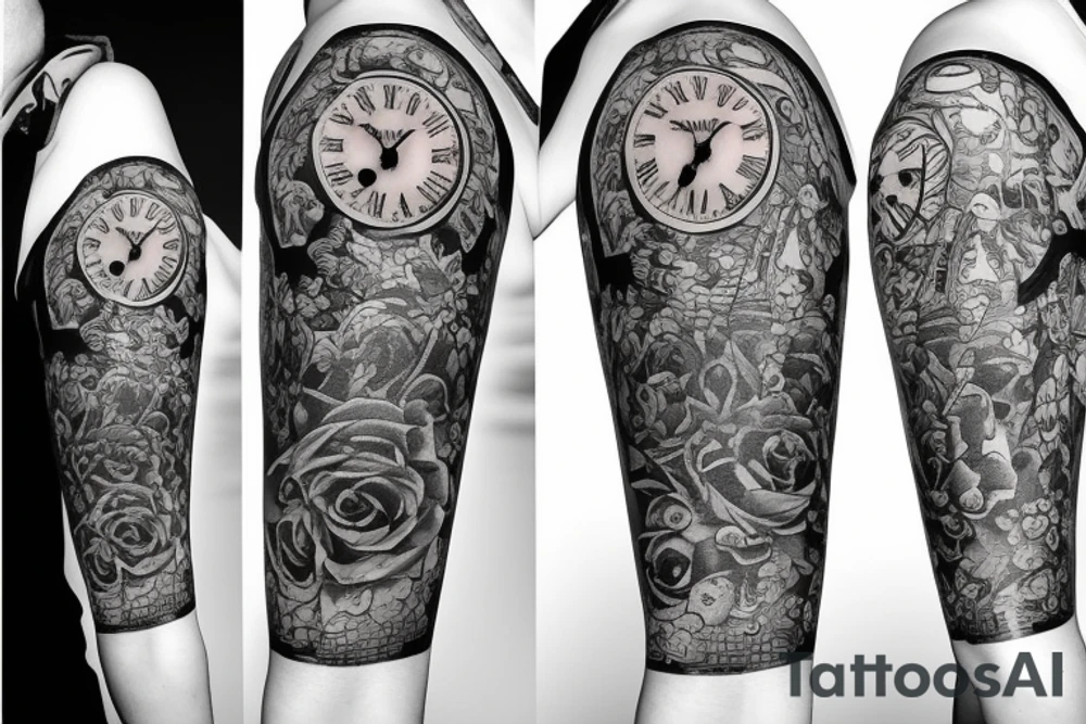Clock tattoo with flowers tattoo idea