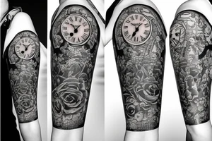 Clock tattoo with flowers tattoo idea