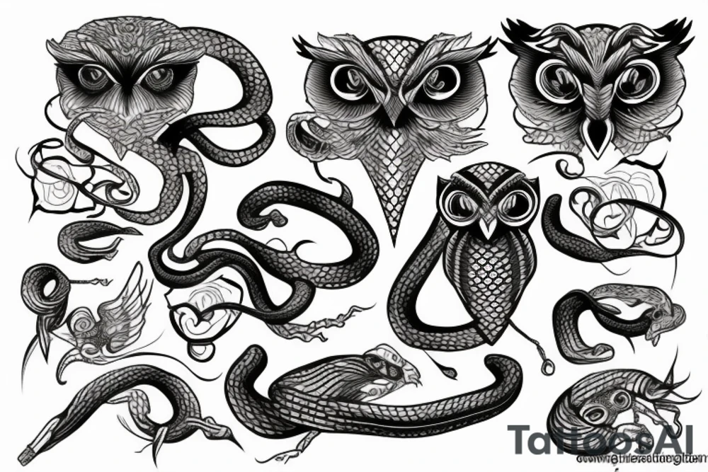 Snake fighting owl tattoo idea