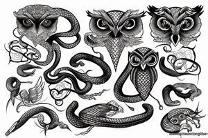 Snake fighting owl tattoo idea