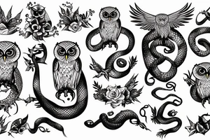 Snake fighting owl tattoo idea