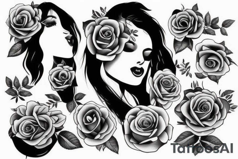 Girl with roses tattoo idea