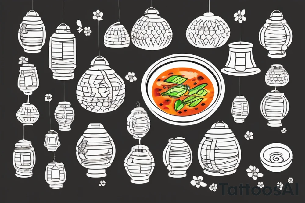 Bowl of Pho in Vietnam with lanterns tattoo idea