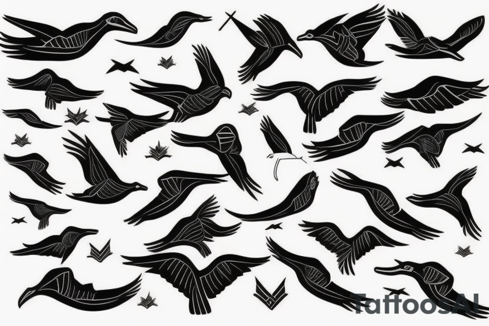 A black and white flying canadian goose tattoo idea