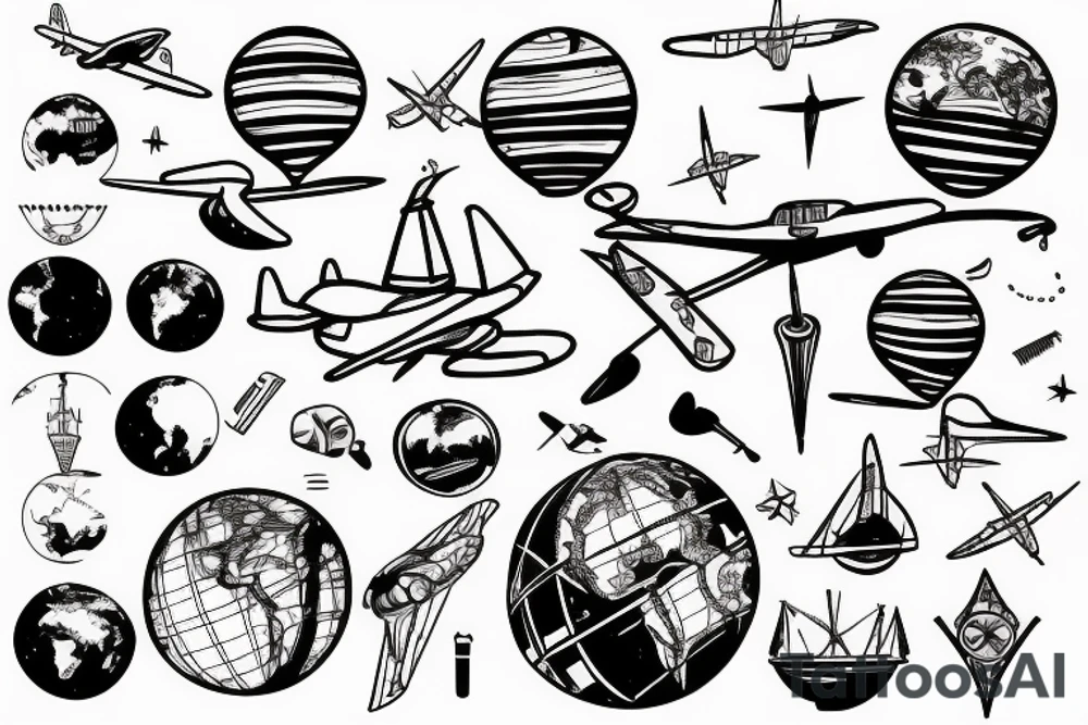 Globe with a plane tattoo idea