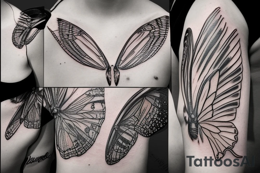 Butterfly wing and angel wing tattoo idea