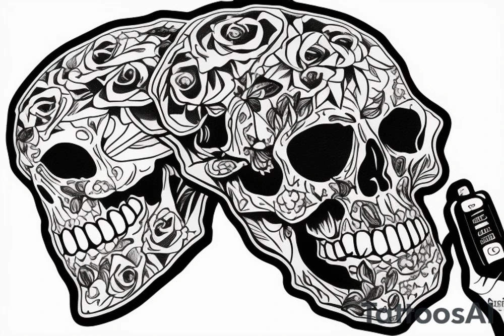 Full body skeleton laying down talking on the phone tattoo idea