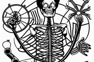 Full body skeleton talking on a rotary phone tattoo idea