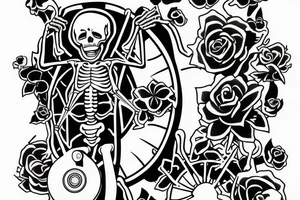 Full body skeleton talking on a rotary phone tattoo idea
