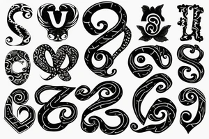 The letters F J N Z intertwined in black tattoo idea