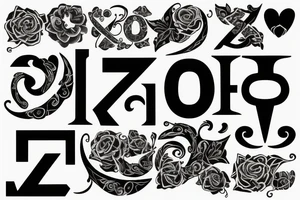 The letters F J N Z intertwined in black tattoo idea