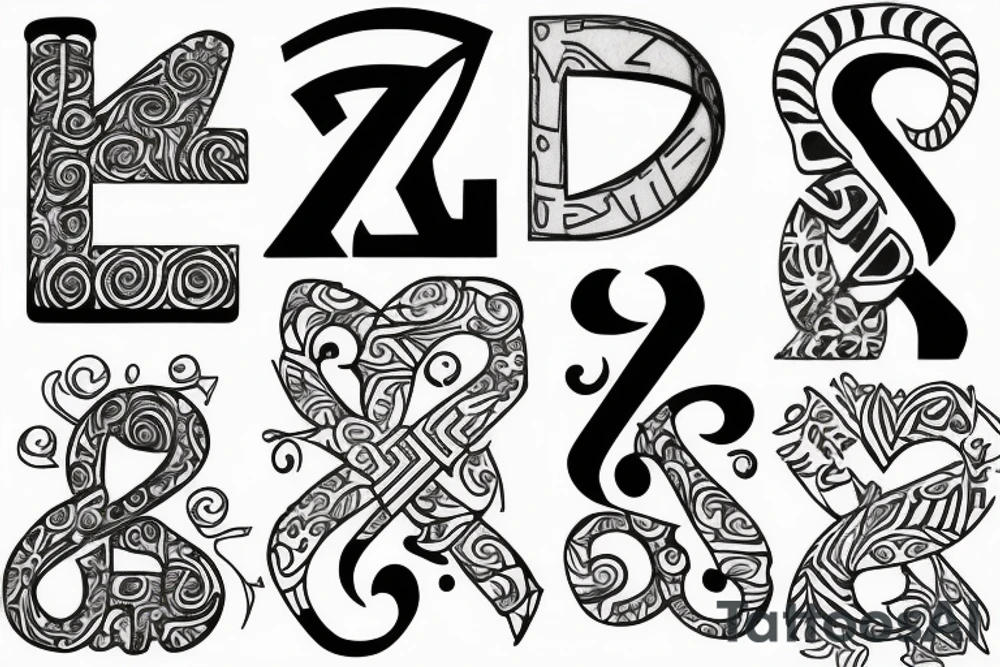 The letters F J N Z intertwined tattoo idea