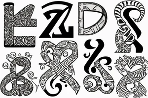 The letters F J N Z intertwined tattoo idea