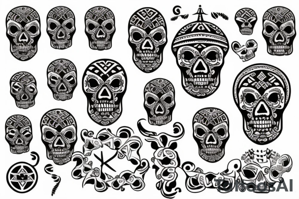 create a tribal tattoo with skulls and incorporate the symbol of Sicily in it tattoo idea