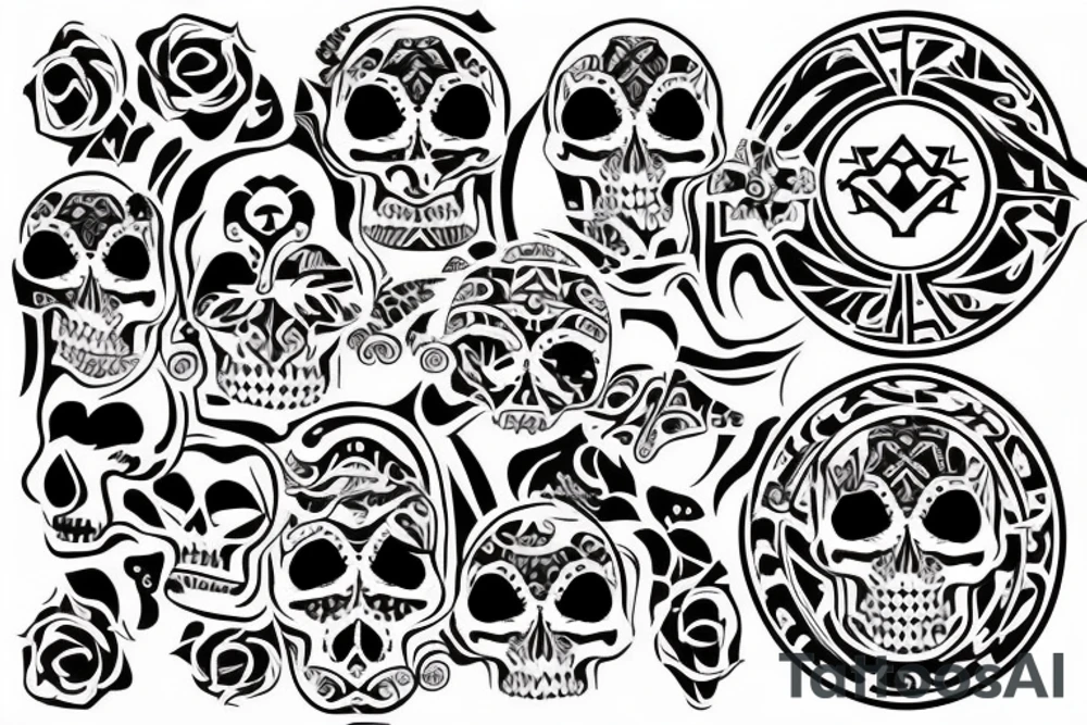 create a tribal tattoo with skulls and incorporate the symbol of Sicily in it tattoo idea