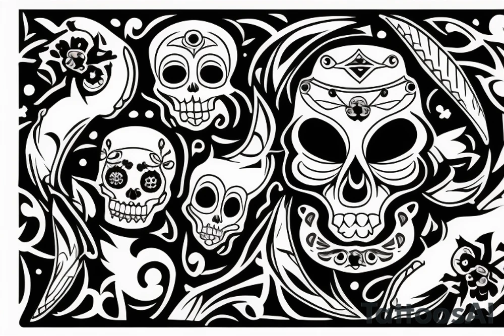 create a shoulder tattoo with skulls and incorporate the trinacria which is the symbol of Sicily tattoo idea