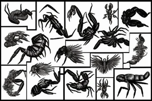bird, scorpion, forest tattoo idea
