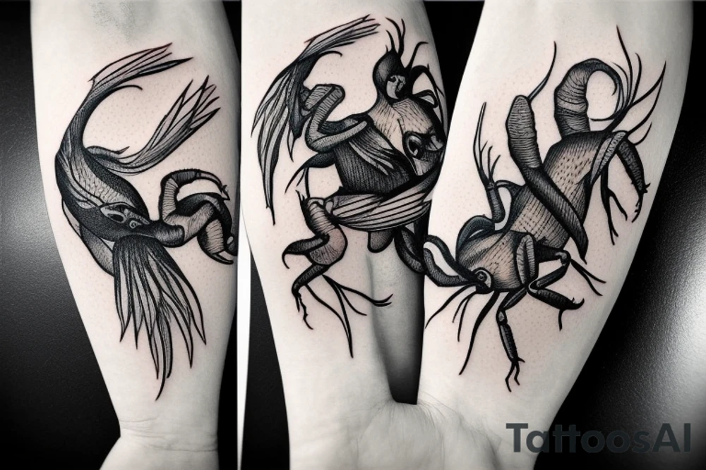 bird, scorpion, forest tattoo idea