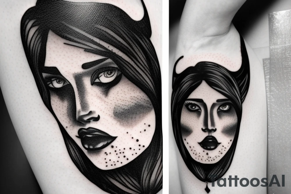 womans face with a tear in her in a forest tattoo idea
