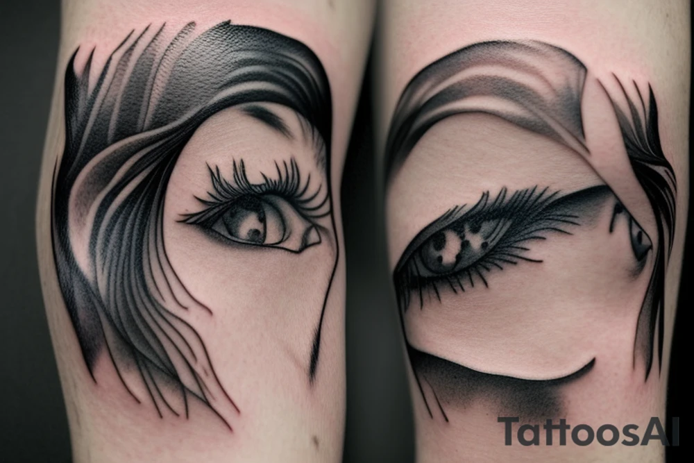 womans face with a tear in her in a forest tattoo idea