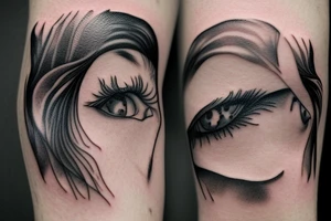 womans face with a tear in her in a forest tattoo idea